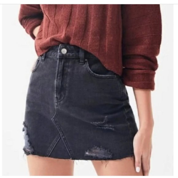 Pacsun Black Distressed High-Rise Denim Mini Skirt sz24 - Picture 1 of 8